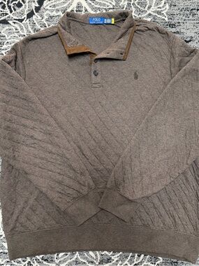 Ralph Lauren Brown Quilted Polo Sweater with Contrast Collar Trim